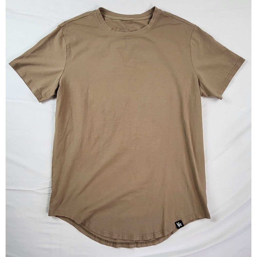 YoungLA Shirt Mens XL Brown Curved Hem Stretch Tee Tagless Crewneck Casual